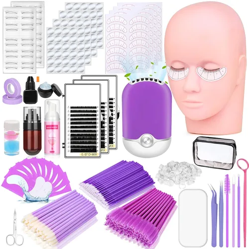 Vista 8 de Kit profesional de 404 suministros para extensiones de pestañas con racimos de pestañas, abanico de pestañas, pegamento de extensión, removedor