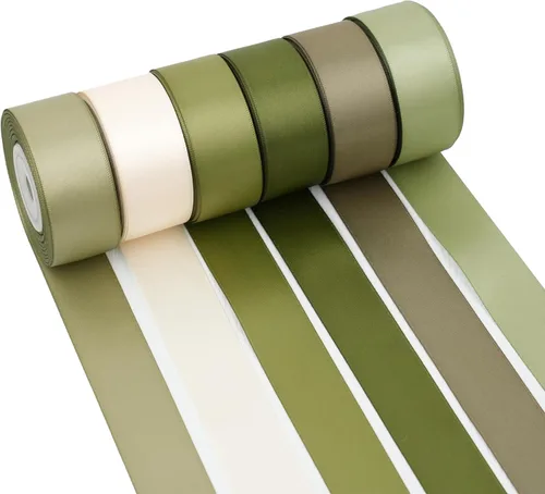 Cinta verde salvia de 1 pulgada verde musgo doble cara satén poliéster cinta 6 rollos 60 yardas regalos de boda envoltura manualidades Sage 1"