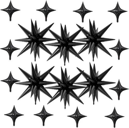 Vista 23 de 18 globos de estrella rojos y plateados, globos plateados y rojos con 6 globos de estrella en explosión de 22 pulgadas, 12 globos de aluminio