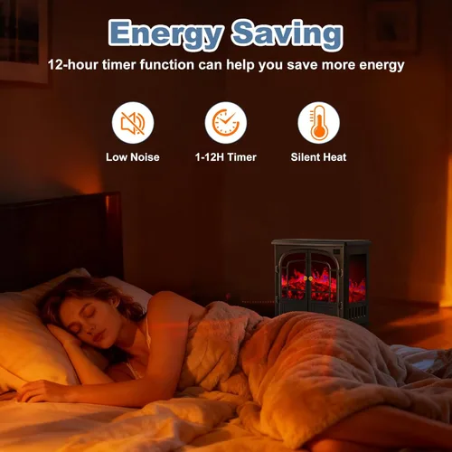 Vista 6 de DUMOS Calentador eléctrico de chimenea, estufa eléctrica independiente de 26 pulgadas con efecto de llama 3D y control remoto, estufa moderna