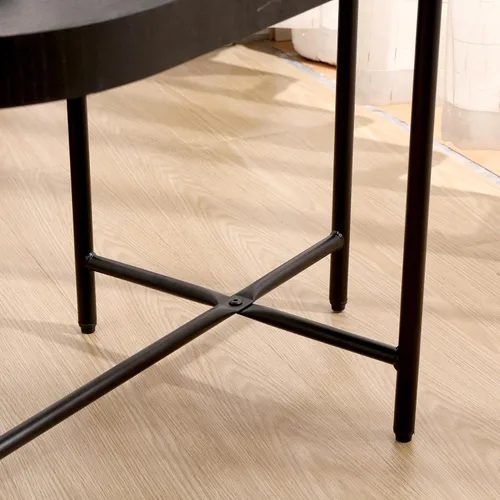 Vista 9 de Mesa auxiliar de almacenamiento de 2 niveles, mesa de sofá redonda con marco de metal para sala de estar, mesita de noche de madera, mesa auxiliar