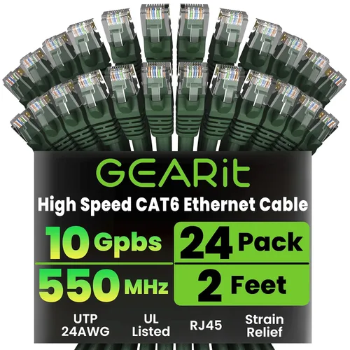 Vista 44 de GEARit Paquete de 24 cables Ethernet Cat6 de 0.5 pies Cable de conexión de red RJ45, conectores chapados en oro sin enganches de 10 Gbps, cable