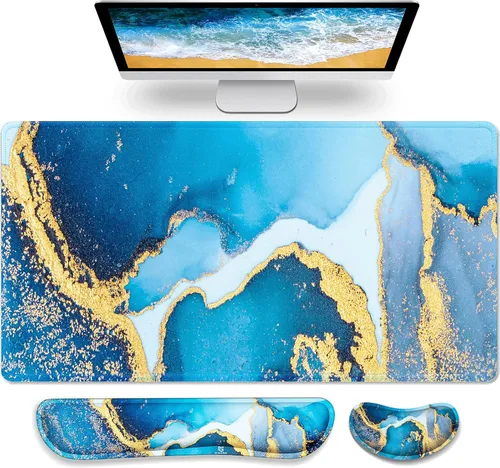 Vista 25 de Gimars Juego Mejorado Ampliado de Almohadilla de Apoyo para Muñeca de Teclado de Espuma Viscoelástica de Gel, Diseño Ergonómico Cómodo