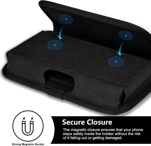 Vista 5 de ykooe Funda de nailon resistente compatible con iPhone 17, 16, 15, 14, 13, 12 y modelos Pro, Galaxy S25, S24, S23, S22, S21, soporte para cinturón