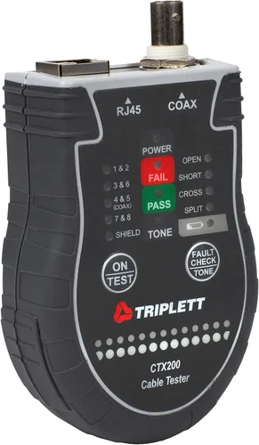 Vista 3 de Triplett CTX200 Tester LAN CAT de bolsillo para cables RJ45, CAT 5/6 y coaxiales con resultados instantáneos de paso/fallo