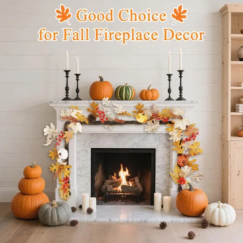 Vista 3 de Guirnalda de otoño con luces, guirnalda de calabaza para centro de mesa, guirnalda de otoño para manto, cena de Acción de Gracias, chimenea, puerta