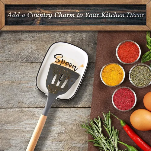 Vista 2 de Soporte de cuchara de cerámica para estufa, soporte grande para cuchara para encimera de cocina, soporte de cuchara de café blanco, soporte