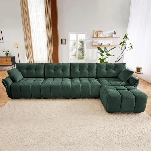 Vista 33 de Leyu&Hafort Sofá modular seccional, sofá modular Cloud con asiento profundo, moderno sofá modular con otomana móvil, sofá de felpilla con almohadas