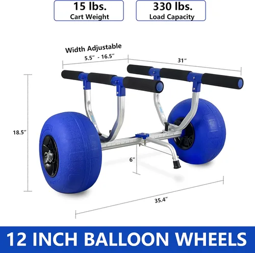 Vista 5 de Carrito de kayak, carrito de kayak de alta resistencia, ruedas de carretilla de canoa para paddleboard, kayaks, transporte SUP