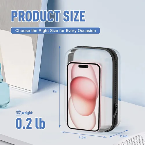 Vista 5 de 4 contenedores de almacenamiento transparentes rígidos con cremallera, almacenamiento transparente multiusos para el hogar y la oficina Funda