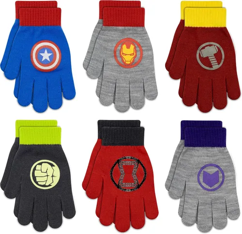 Marvel Paquete de 6 guantes y mitones de invierno para niños de Spiderman, guantes de invierno para niños de 5 a 13 años, guantes para niños de 2 a
