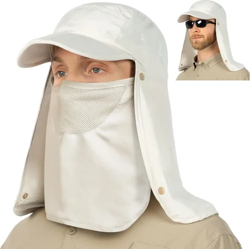 Vista 9 de SUN CUBE Sombrero de sol de pesca con solapa para el cuello para hombres, cubierta de protección UV, gorra de cubo al aire libre con cubierta facial