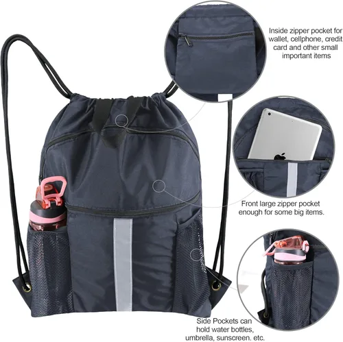 Vista 4 de BeeGreen Mochila con cordón y compartimento para zapatos, mochila negra grande para gimnasio y deportes