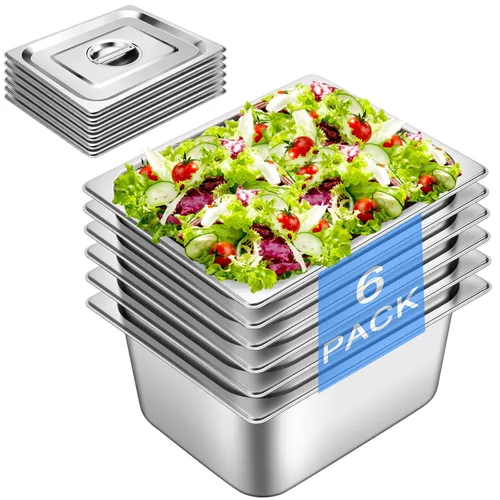 Vista 12 de Sartén de hotel con tapas de medio tamaño de 6.35 cm de profundidad, platos calentadores de acero inoxidable para buffet, sartén de mesa de vapor
