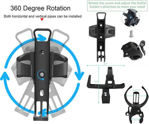 Vista 3 de Paquete de 2 soportes para botellas de bicicleta, soporte universal para botella de agua, soporte para taza de agua para bicicleta, cochecito