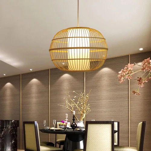 Vista 4 de Weaving Bamboo Pendant Light Medieval Lantern Lampshade Hollow Retro Chandeliers Ceiling Industrial Chandelier Lights Hanging Decorations Rustic