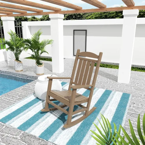 Vista 48 de WO Home Furniture Silla Mecedora de Patio Moderna para Exteriores HDPE Resistente a UV y Clima (Negro)