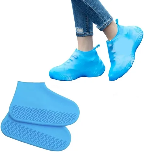 Vista 9 de 1 par de fundas reutilizables para zapatos, impermeables, antideslizantes, de silicona, resistentes al desgaste, botas de lluvia para botas al aire