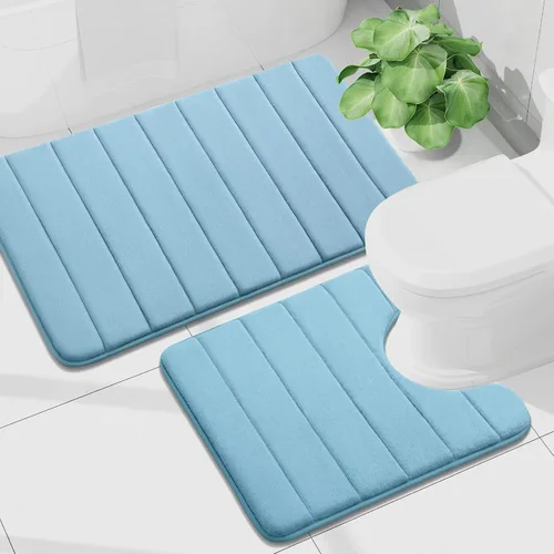 Vista 73 de Buganda Juego de 2 alfombras y tapetes de baño de espuma viscoelástica, lavables a máquina, suaves, antideslizantes, absorbentes, para baño, ducha