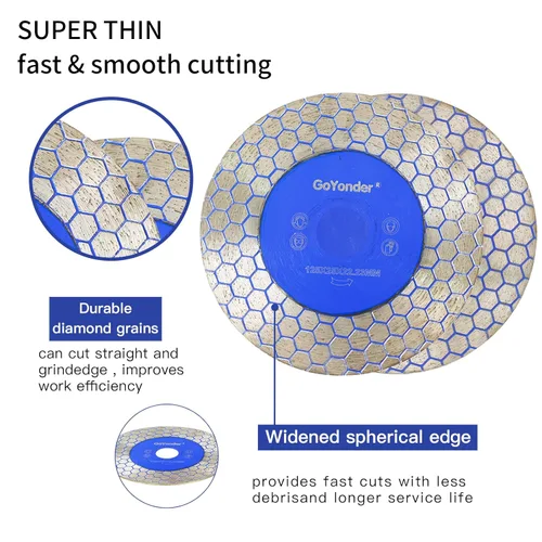 Vista 4 de GoYonder Hoja de azulejos para amoladora, hoja de sierra de diamante de 5 pulgadas para cortar y moler azulejos de mármol de granito de porcelana