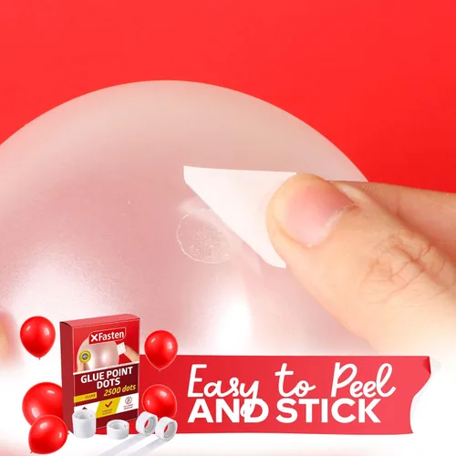Vista 6 de XFasten Puntos de pegamento para globos transparentes, extraíbles, 2500 unidades (25 rollos), cinta adhesiva para arco de globos, puntos de cinta