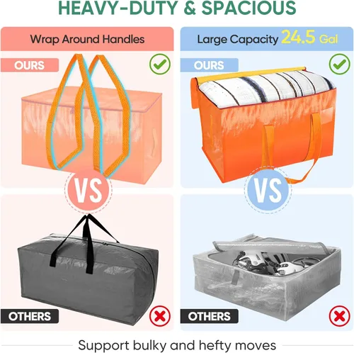 Vista 4 de BALEINE - Paquete de 4 bolsas de mudanza extragrandes, con asas reforzadas, bolsa de almacenamiento resistente para ropa, suministros de mudanza