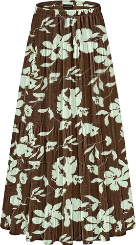 Vista 27 de NASHALYLY - Faldas largas de gasa, acampanadas, plisadas, con cintura alta y elástica para mujer Albaricoque Rosa Floral