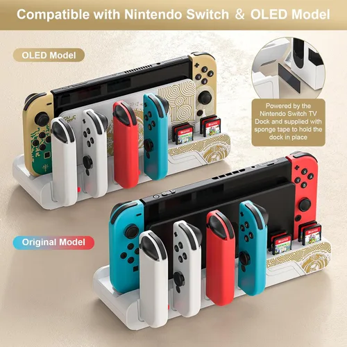 Vista 3 de Base de carga para controlador de interruptor compatible con Nintendo Switch OLED-The Legend of Zelda Tears of The Kingdom Edition y Switch