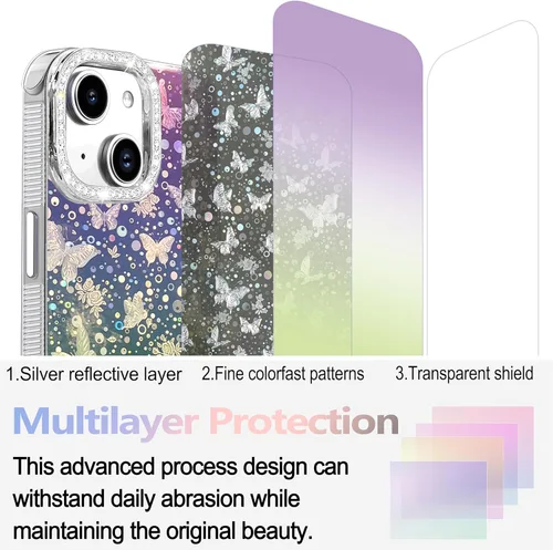 Vista 356 de I-MGAE-IN-AR - Funda diseñada para iPhone 12 y 12 Pro, diseño de mariposa plateada brillante, funda protectora de poliuretano termoplástico, suave