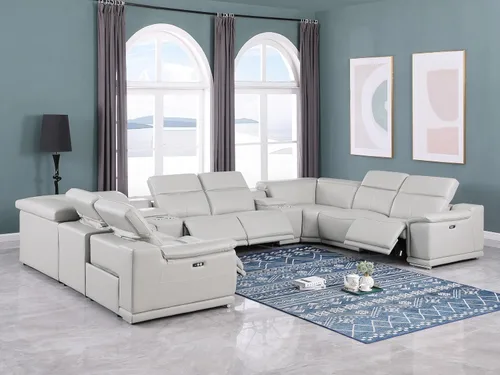 Vista 594 de BlackJack Furniture Venice - Sofá modular de cuero italiano de grano superior de 5 piezas con 3 reclinables eléctricos, reposacabezas ajustable