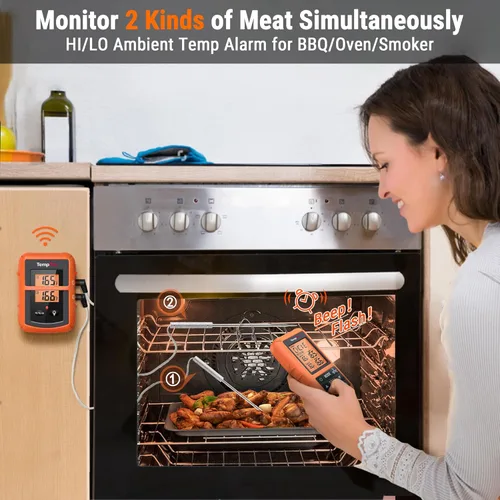 Vista 7 de Mando a distancia inalámbrico digital Thermopro TP20, cocción de alimentos, termómetro de carne, termómetro con sonda dual para barbacoa parrilla
