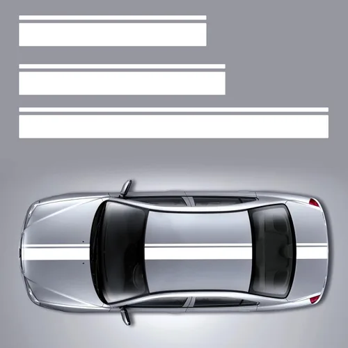 Vista 13 de 3 piezas de calcomanías de vinilo con diseño de rayas deportivas modificadas para el capó, el cuerpo y el techo del coche, gráficas, decorativas