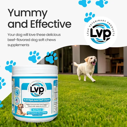 Vista 2 de Suplementos para perros para cadera y articulaciones, aceite de krill y glucosamina masticables suaves, suplemento articular para perros con aceite