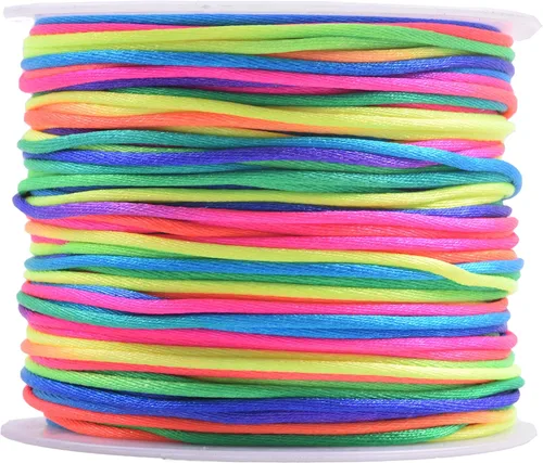 Vista 37 de KONMAY - Cuerda de nailon satinado de seda, 45.72 metros, 0.8mm cola de rata, para nudos chinos, Kumihimo, abalorios, macramé, joyería, Verde manzana