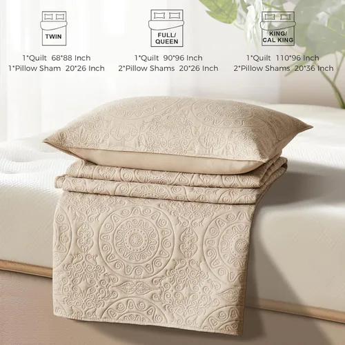 Vista 7 de WURUIBO Juego de edredón beige tamaño individual, colcha de microfibra en relieve con funda de almohada, colcha ligera transpirable fina, juego