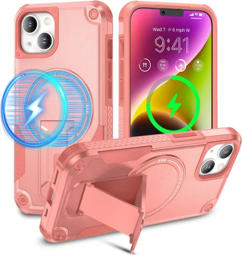 Vista 8 de Caka Funda para iPhone 13 y Funda para iPhone 14 [Compatible con Magsafe] [Soporte Invisible Integrado] [Protección Resistente contra Caídas] A