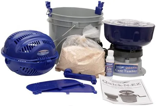 Frankford Arsenal Quick-N-EZ kit de vasos portavasos 110V con tamizador para limpieza y pulido de cartuchos de latón para recarga, azul y gris