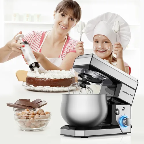 Vista 7 de BAIGELONG Batidora de pie de 6+P, mezclador de alimentos pequeño de 4.2 cuartos de galón con cuenco de acero inoxidable, gancho para masa, batidor