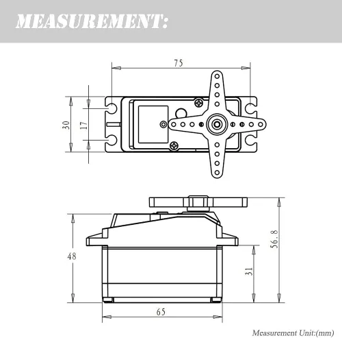 Vista 6 de 132.3 lbs Digital Servo 8.4V Engranaje de acero inoxidable de alto voltaje Gran Torque de alta velocidad Impermeable 15 Baja Servos 270 grados