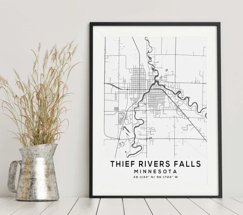 Vista 6 de Mapa de Thief Rivers Falls, Minnesota, Light 2 (8x10)
