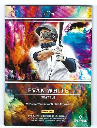 Vista 2 de EVAN WHITE 2021 Panini Chronicles Origins Signatures RED PARALLEL Rookie Card RC #27 of only 99 Made! AUTOGRAPH #OS-EW Seattle Mariners Baseball