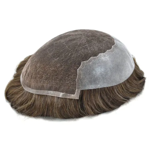 Vista 54 de Toupee - Sistemas de reemplazo de cabello para hombre, encaje frontal suizo, nudo blanqueado, pieza de cabello humano natural