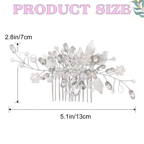 Vista 5 de JEAIRTS Peine de cristal para el cabello, accesorio para el cabello de boda, accesorio para el cabello para mujer
