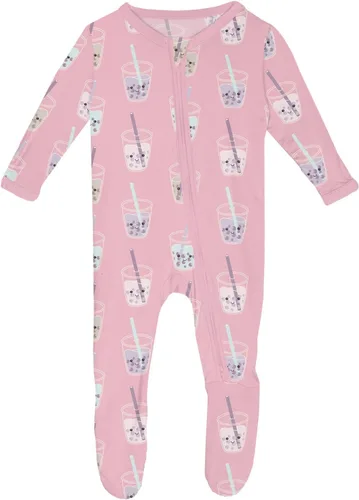 Vista 17 de KicKee Baby & Toddler - Pijama de viscosa ultrasuave de bambú con patas abatibles y puños