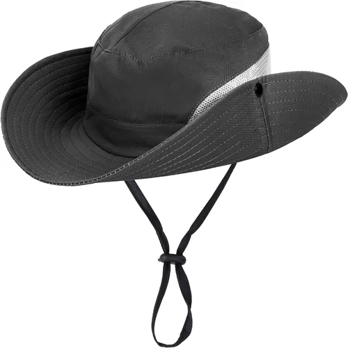Vista 2 de Sombrero de pesca de playa de ala ancha para mujer, con protección UV, plegable, con agujero para cola de caballo