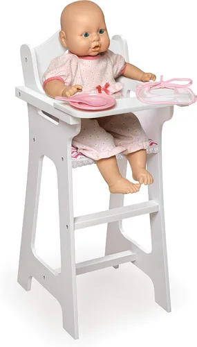 Vista 8 de Badger Basket Silla alta de muñeca de juguete con accesorios y kit de personalización para muñecas de 18 pulgadas - BlancoRosaChevron