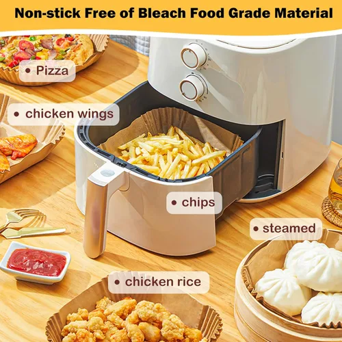 Vista 2 de 375 forros de papel para freidora de aire, cuadrados de 8 pulgadas, desechables, papel pergamino resistente para freidora de aire de 5 a 8 cuartos