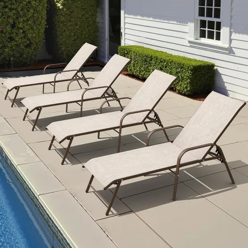 Vista 14 de Crestlive Products Silla Tumbona para Exteriores con Reposabrazos, Juego de 2 Sillas Tumbonas de Piscina, de Aluminio Ajustables de 5 Posiciones