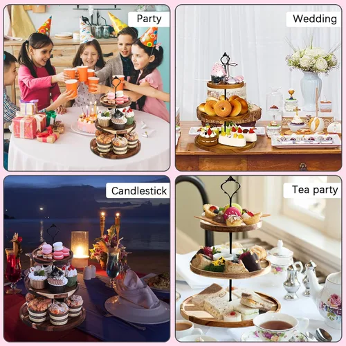 Vista 7 de Soporte para cupcakes de 3 niveles, bandeja escalonada de madera, bandeja rústica para cupcakes, soporte para cupcakes, soporte para servir, postre