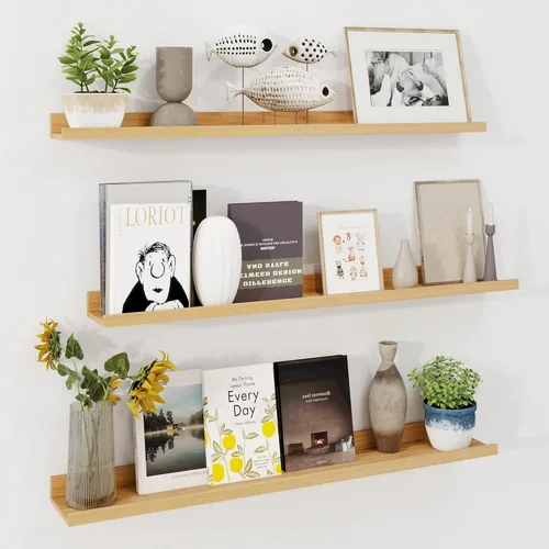 Vista 46 de Axeman Estante de repisa para cuadros Juego de 3 estantes flotantes negros de 16 pulgadas Estantes de pared de madera rústica con borde